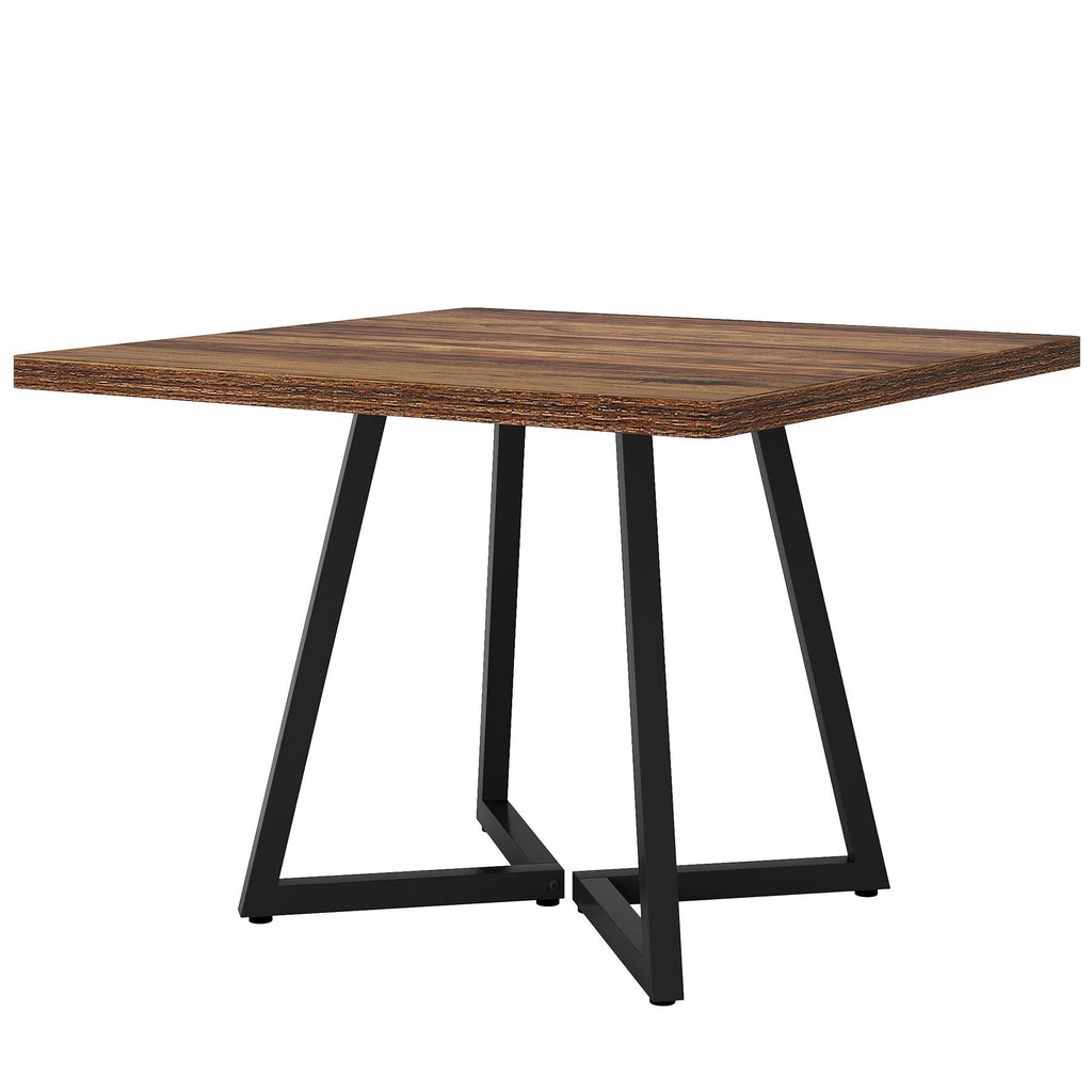 Square Dining Compact Kitchen Table with Industrial Metal Frame - Brown / Black