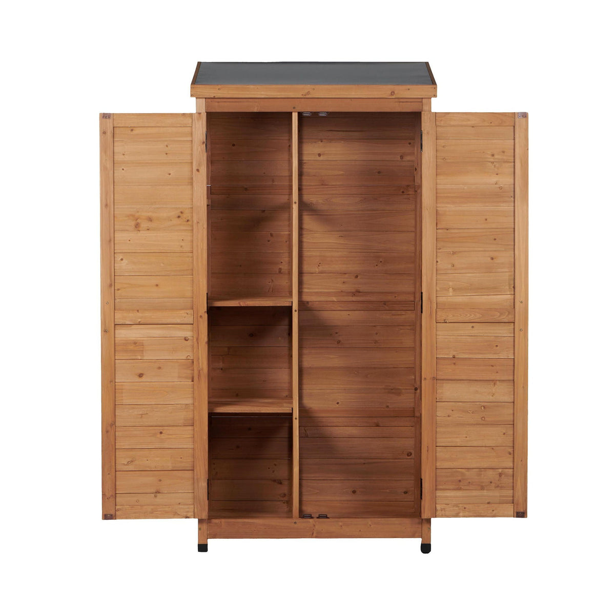 Outdoor Storage Shed with Vertical Tool Cabinet - Solid Wood, Dark Gray or Light Brown