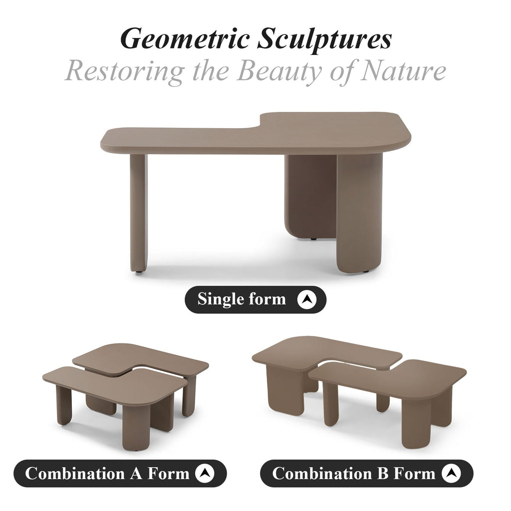 L-Shape Coffee Table with Modular Nesting Design - White or Dark Brown