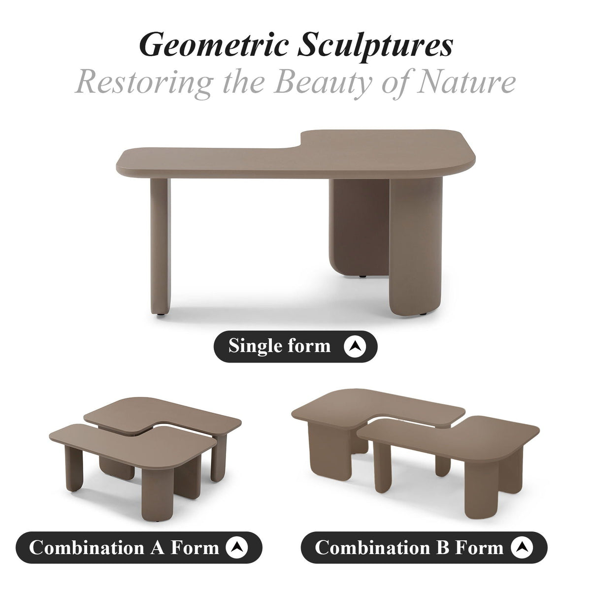 L-Shape Coffee Table with Modular Nesting Design - White or Dark Brown