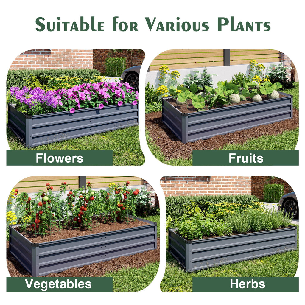 Large Galvanized Steel Garden Bed with Open-Bottom Drainage - Dark Gray