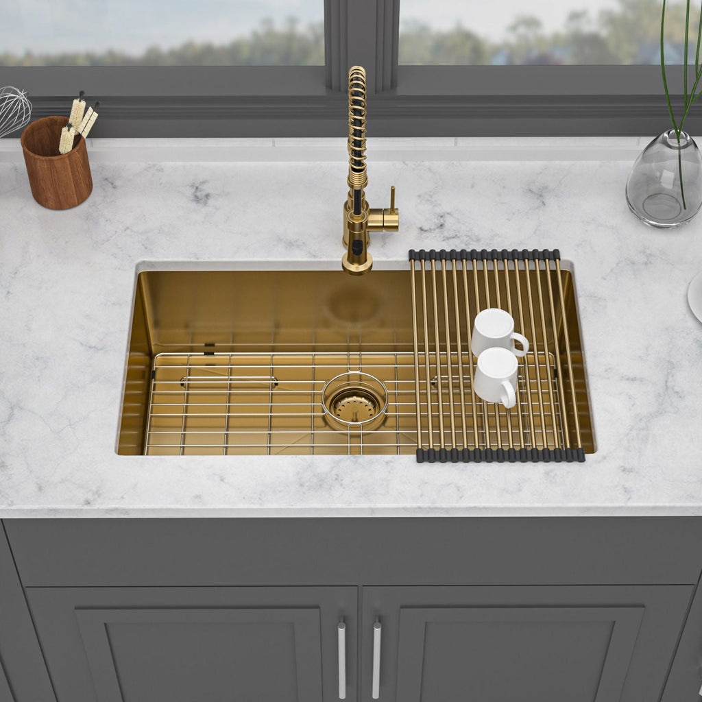 Undermount Stainless Steel Kitchen Sink with Deep Single Bowl - Gold