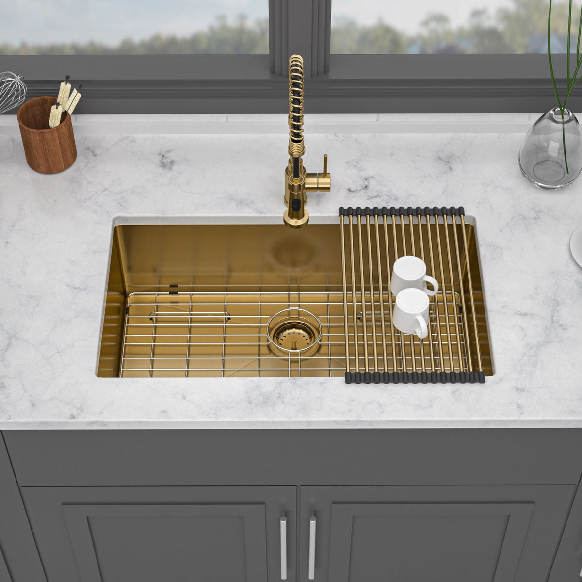Undermount Stainless Steel Kitchen Sink with Deep Single Bowl - Gold