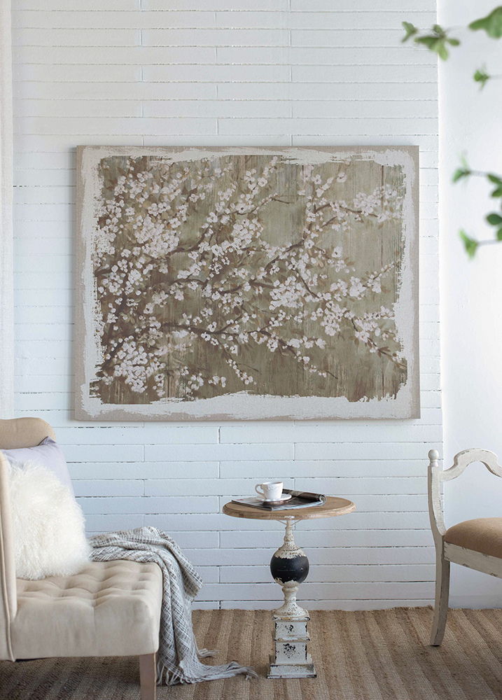 Large Cherry Blossom Canvas Art Print with Gray / White Matte Finish