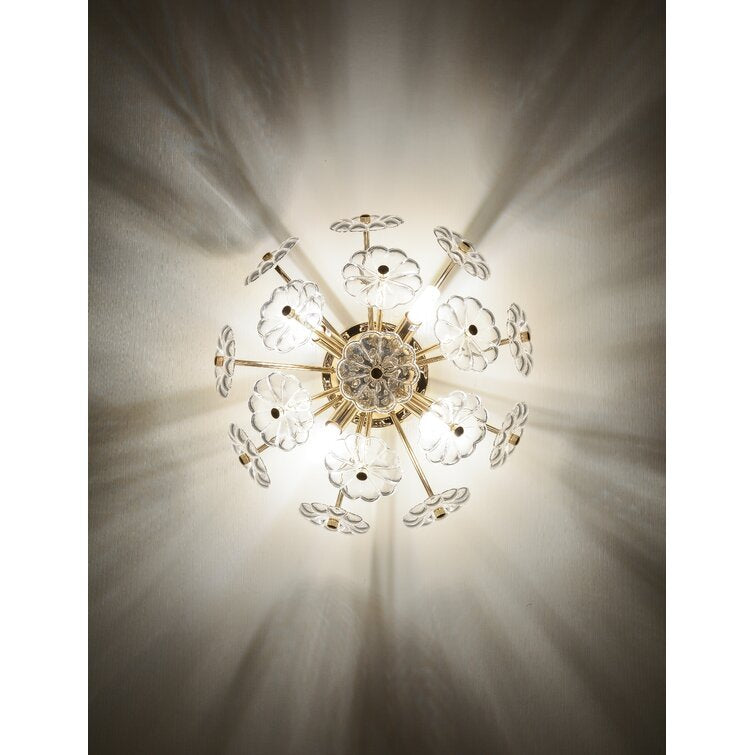 Gold Flush Mount Ceiling Light with Crystal Petals - Gold