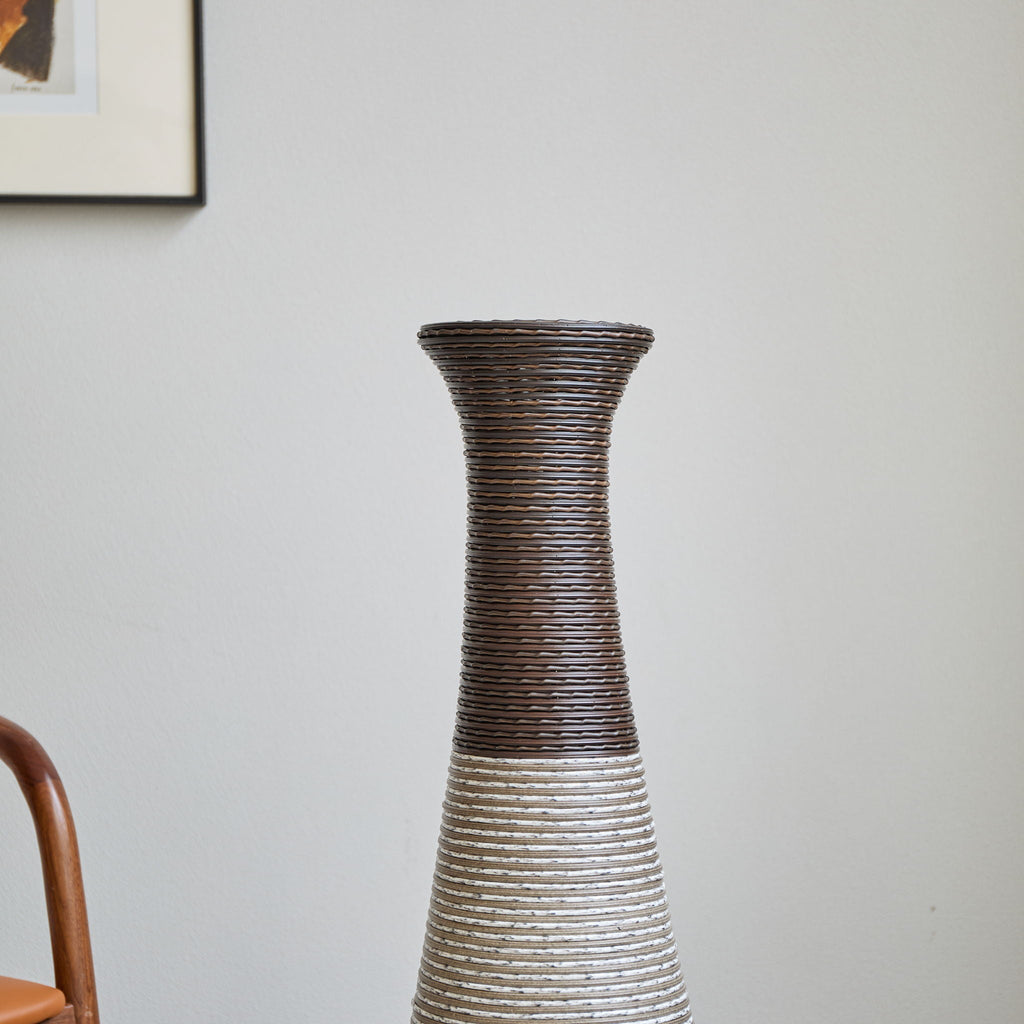 Tall Artificial Rattan Floor Vase with Two-Tone Finish - Black / Gray