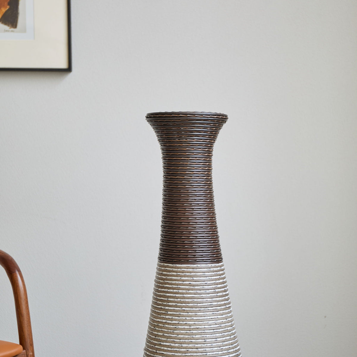 Tall Artificial Rattan Floor Vase with Two-Tone Finish - Black / Gray
