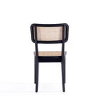 Solid Ash Wood Dining Chair Set with Rattan Cane Seat - Black or Light Brown