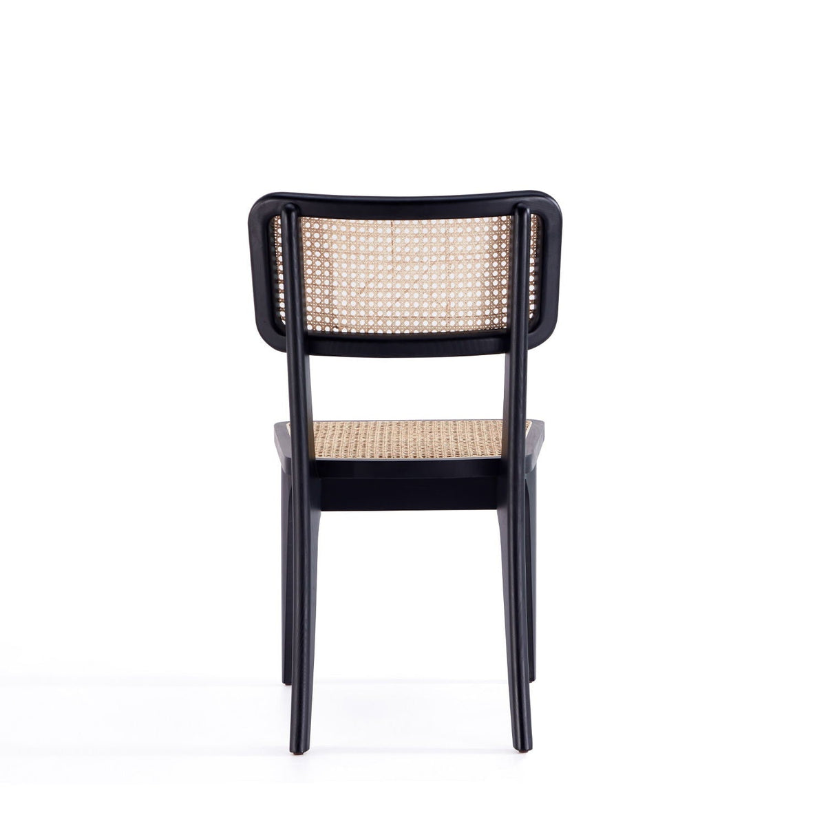 Solid Ash Wood Dining Chair Set with Rattan Cane Seat - Black or Light Brown