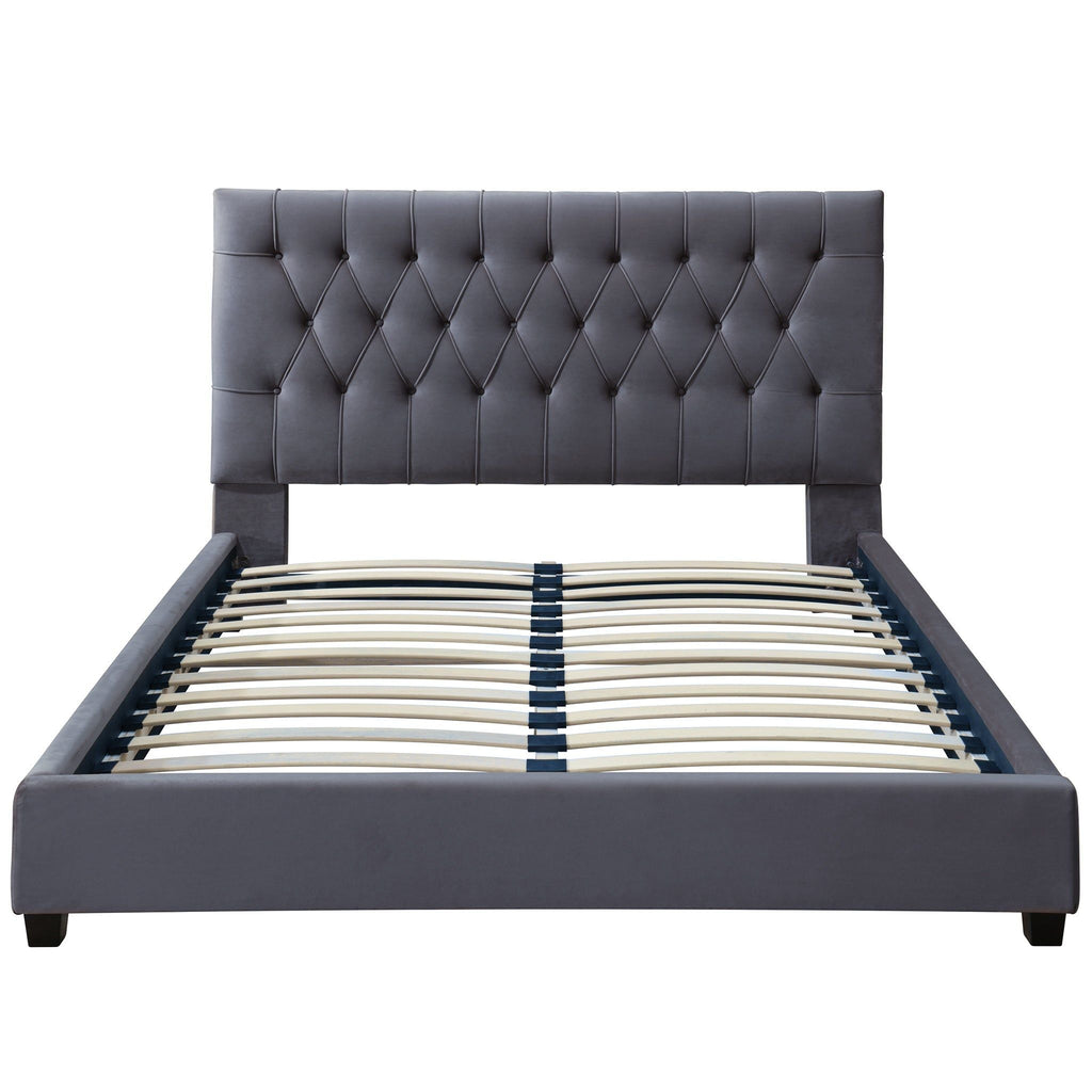 Dark Gray Mid-Century Modern Upholstered Platform Bed with Foam Headboard