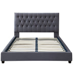Dark Gray Mid-Century Modern Upholstered Platform Bed with Foam Headboard