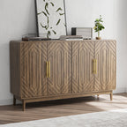 Sideboard Buffet Cabinet with Carved Doors and Adjustable Shelf - Dark Brown