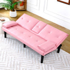 Foldable Sofa Bed with Cup Holder and Solid Wood Frame - Multiple Colors