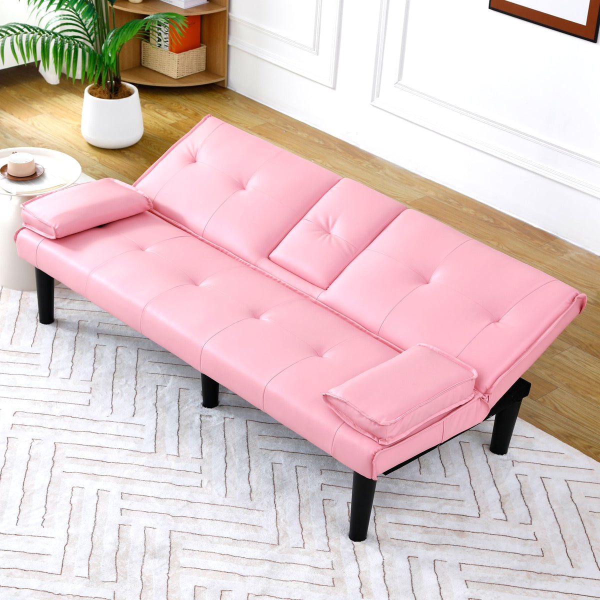Foldable Sofa Bed with Cup Holder and Solid Wood Frame - Multiple Colors