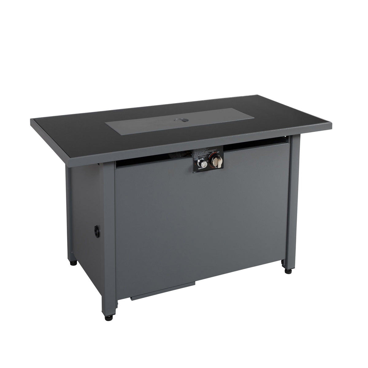 Black Outdoor Fire Pit Table with Lid and Heat Resistant Smoked Glass Top