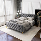 Elegant Design Upholstered Bed with Solid Wood Frame - Dark Gray