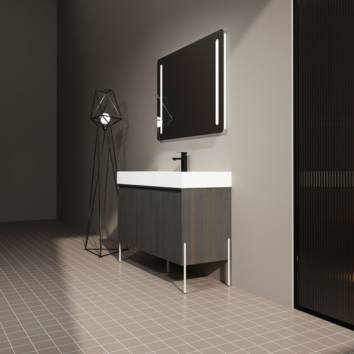 Freestanding Bathroom Vanity With Resin Sink And Storage Cabinet