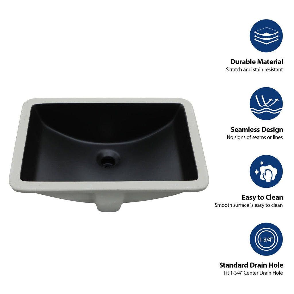 Modern Ceramic Undermount Bathroom Sink with Overflow - White or Black