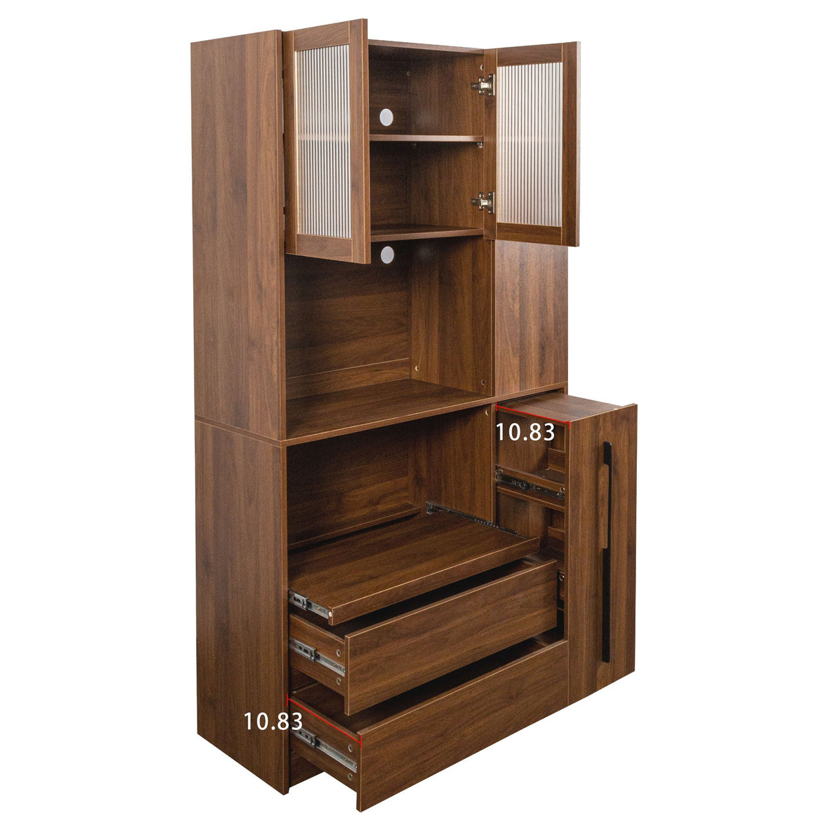 Tall Kitchen Pantry Cabinet with 4 Tier Side Shelf - Walnut