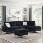 L-Shaped Sectional Sofa with Chaise and Storage Ottoman - Blue or Black