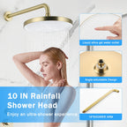 10" Shower System Set with Control Valve – Solid Brass – Gold or Black