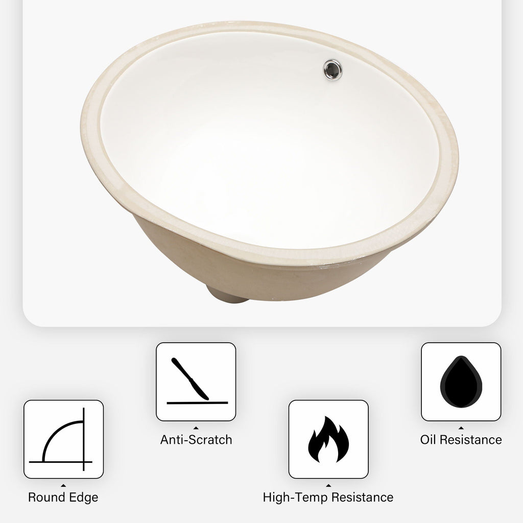 Ceramic Oval Undermount Bathroom Sink with Overflow - White