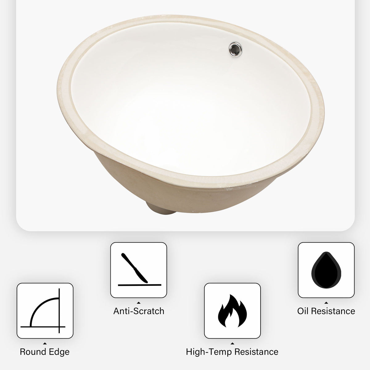 Ceramic Oval Undermount Bathroom Sink with Overflow - White