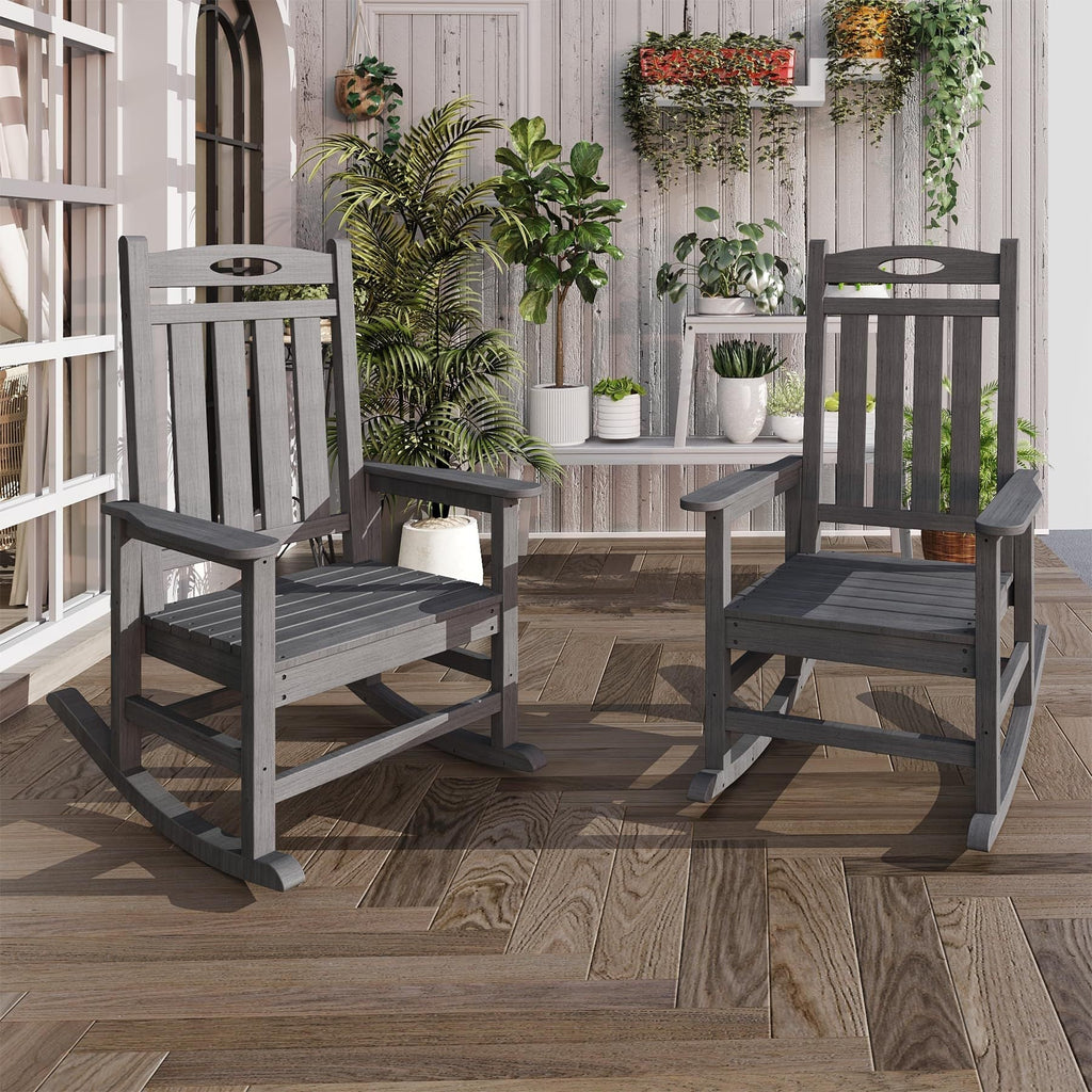 Grey Outdoor Rocking Chair Set of 2 with Oversized HDPE Frame - For Adults