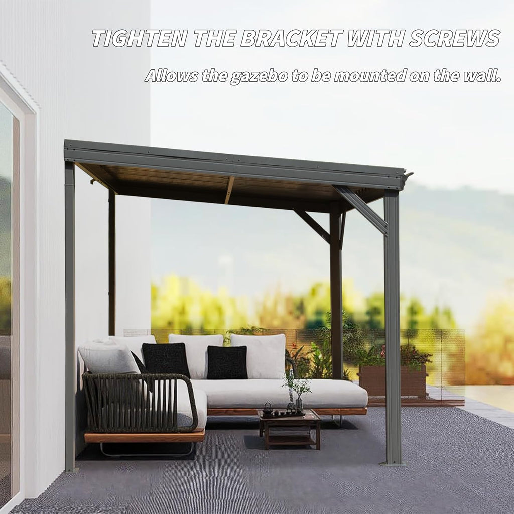 8' x 10' Lean To Gazebo with Upgraded Drainage System - Gray