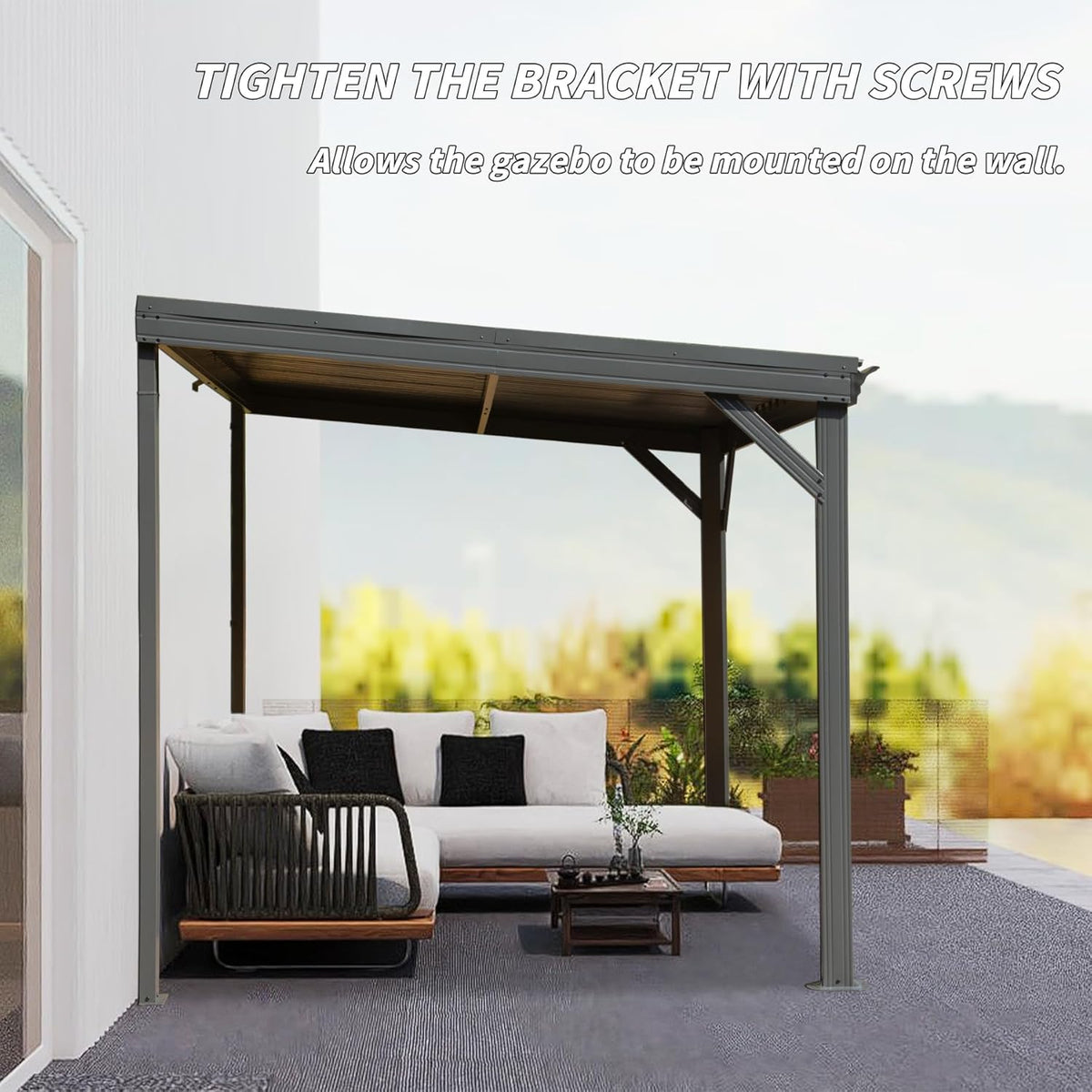 8' x 10' Lean To Gazebo with Upgraded Drainage System - Gray