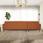 L-Shaped Sectional Couch with Solid Wood Frame and Vegan Upholstery - Yellow or Light Brown