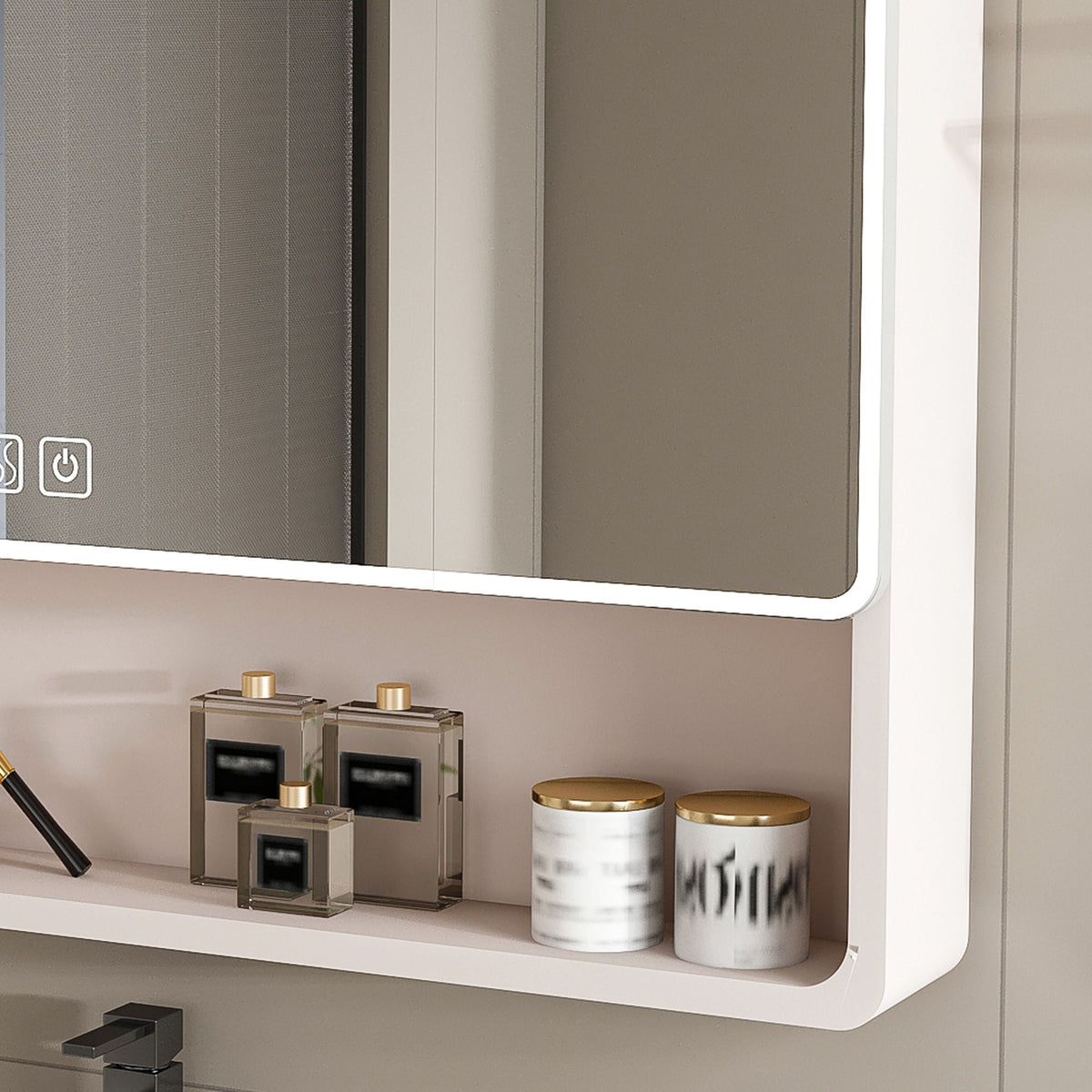 Aluminium Medicine Cabinet Mirror with LED & Defogging Function - Khaki
