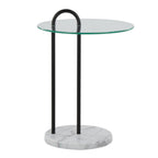 Claire Contemporary Side Table with Glass Top and Marble Base - Black / Clear