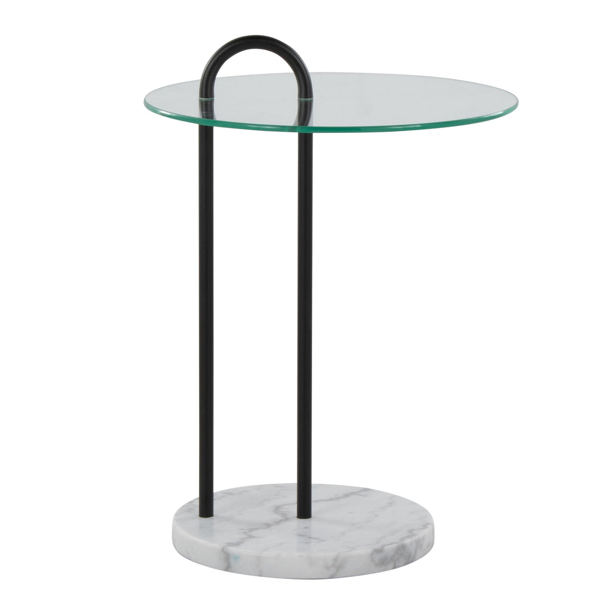 Claire Contemporary Side Table with Glass Top and Marble Base - Black / Clear
