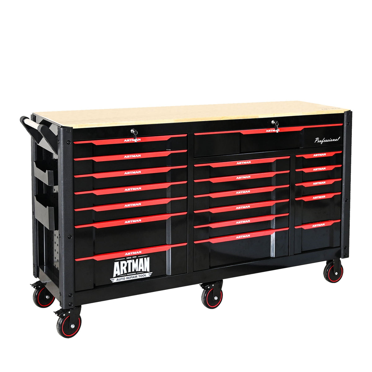 Heavy Duty Tool Cart with 19 Drawers and Locking System - Black/Red