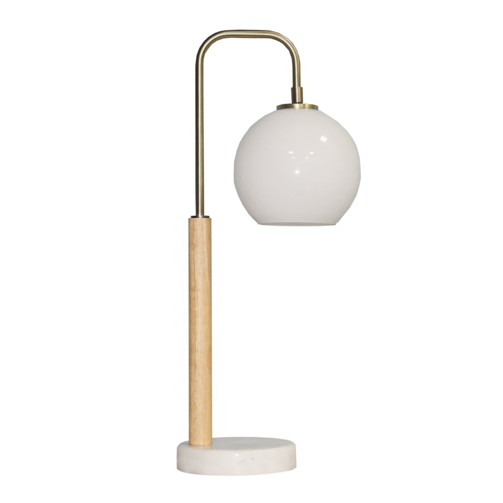 White Bedside Table Lamp with Globe Lampshade - Marble Base