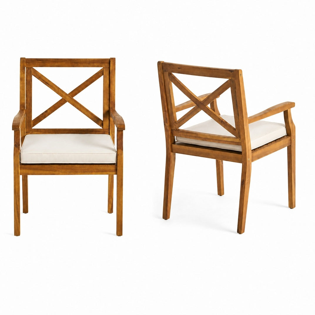 9-Piece Acacia Wood Outdoor Patio Dining Set with X-Back Chairs - Teak Finish