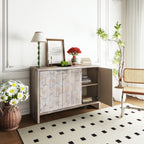 Farmhouse Style Wooden Sideboard with Adjustable Shelves - Light Brown