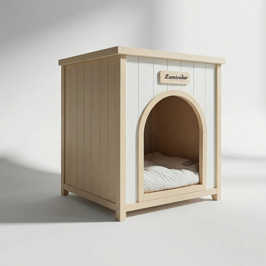 Indoor Dog House with Removable Cushion - Cream White / Light Yellow