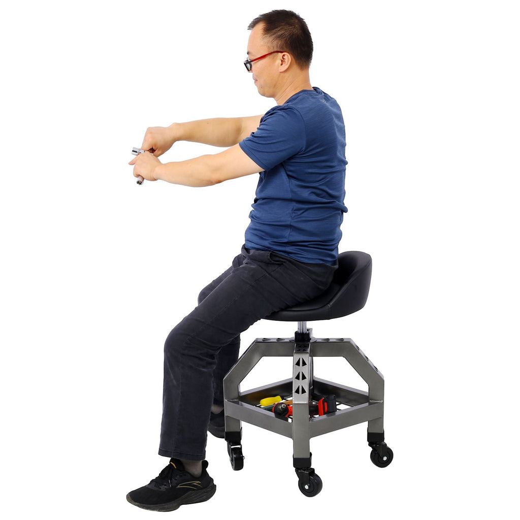 Pneumatic 360 Degree Swivel Creeper Stool with Adjustable Height - Red, Yellow, Green, Dark Gray