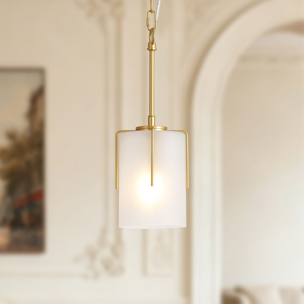 Adjustable Cylindrical Pendant Light with Frosted Glass Shade - Black or Gold