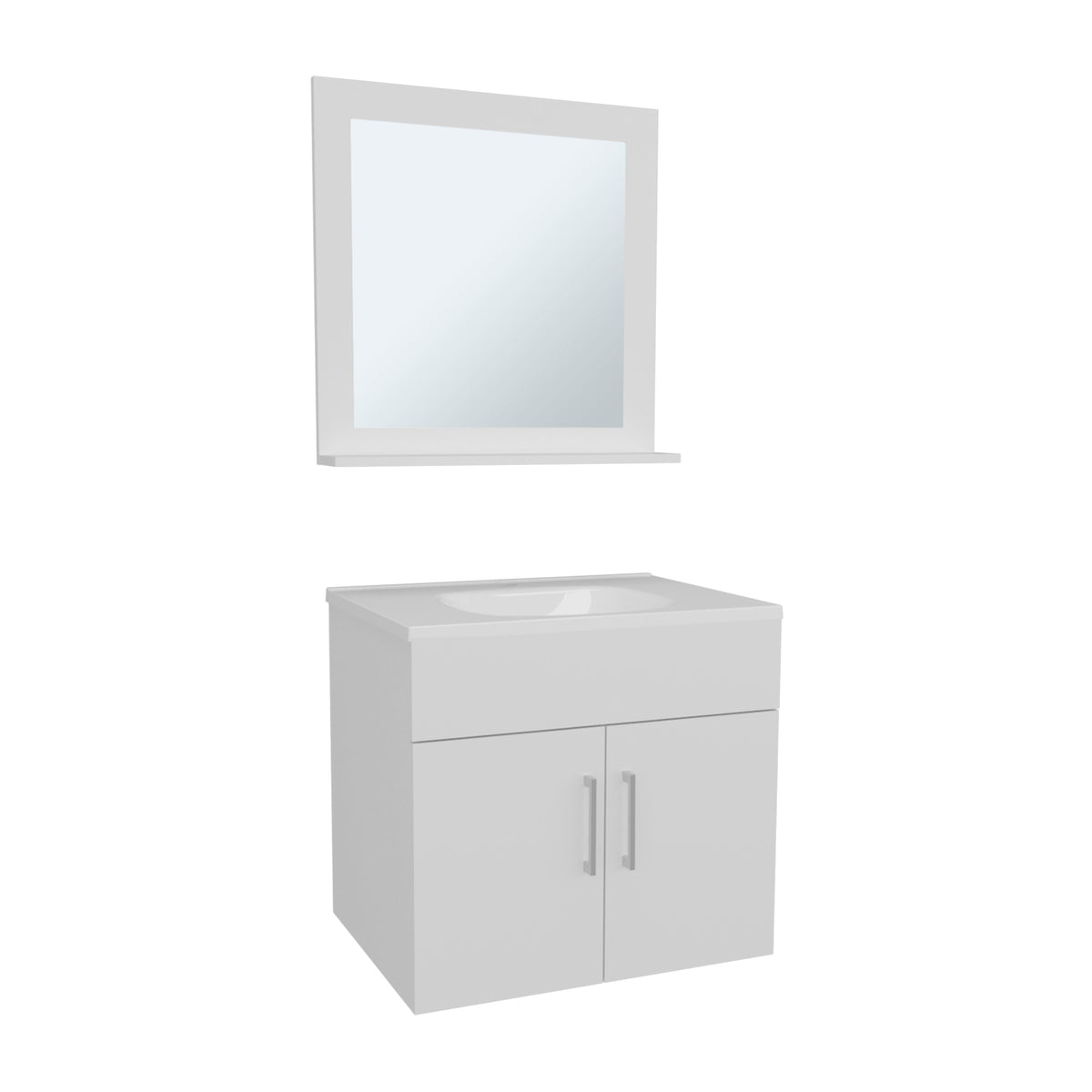 White Bathroom Set Vanity Sink with Mirror - 2 Doors, 1 Shelf