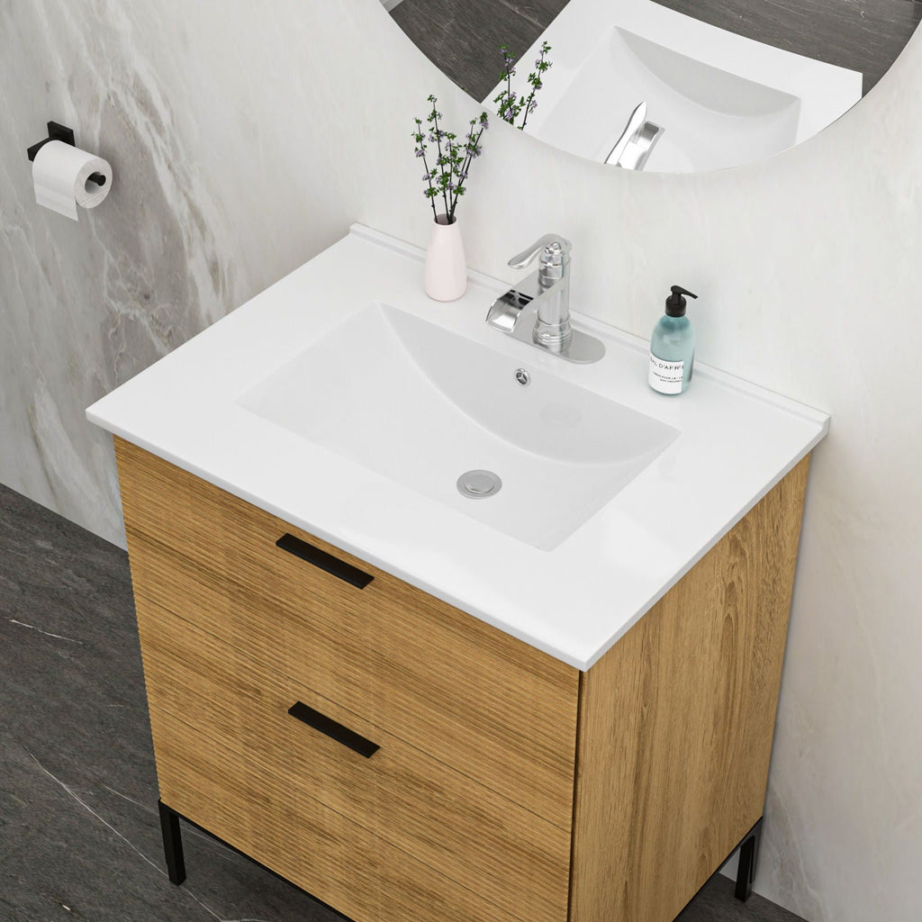 Premium Rectangular Vanity Top with Single Faucet Hole and Overflow - White
