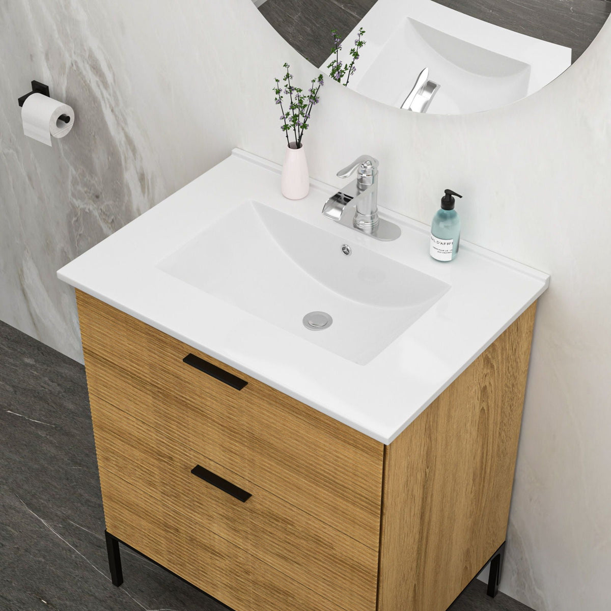 Premium Rectangular Vanity Top with Single Faucet Hole and Overflow - White