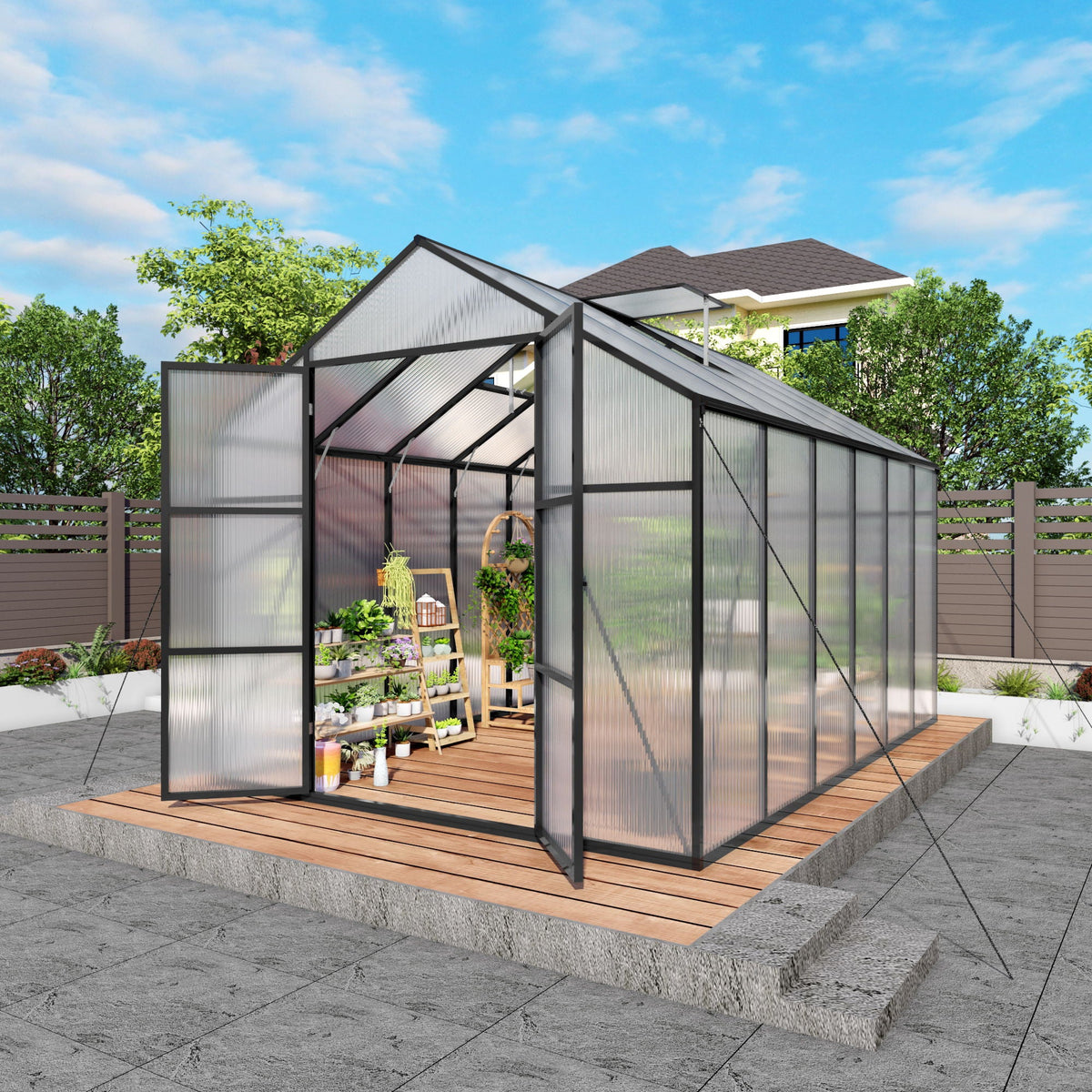 Gain Height Windproof Greenhouse with Heavy-Duty Frame - Black