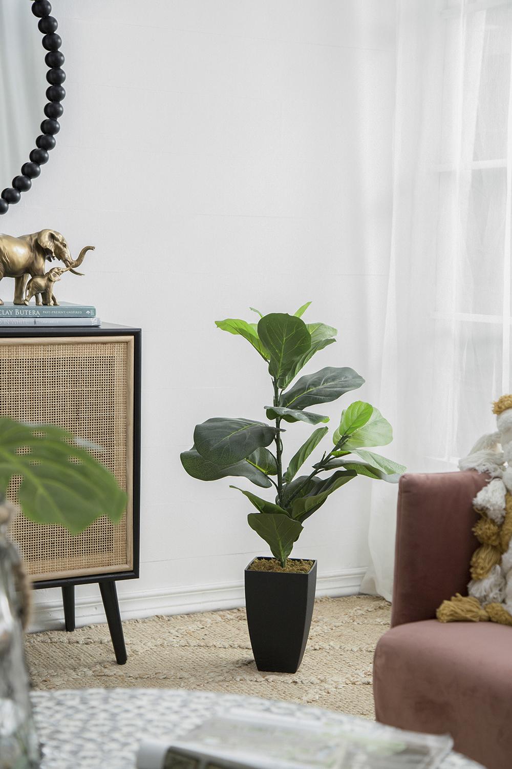 35" Artificial Fiddle-Leaf Fig Potted Plant with Realistic Green Leaves - Green