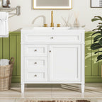 36" Bathroom Vanity with Ceramic Sink and Storage Drawers - Multiple Colors