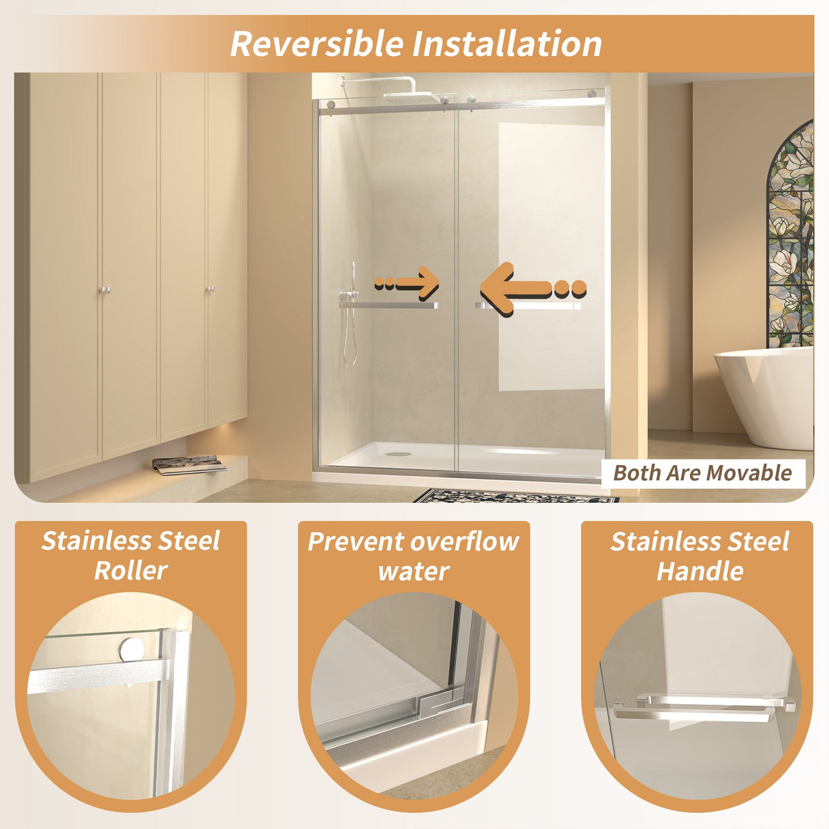 60 Inch Semi-Frameless Sliding Shower Door with 3/8" Tempered Glass - Brushed Nickel