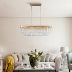 Rectangular Crystal Chandelier with Adjustable Height - Gold