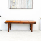 Rustic Upholstered Bench with Genuine Leather Cushion - Tan